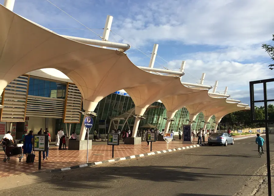 The tensile-canopy forecourt of Coimbatore International Airport